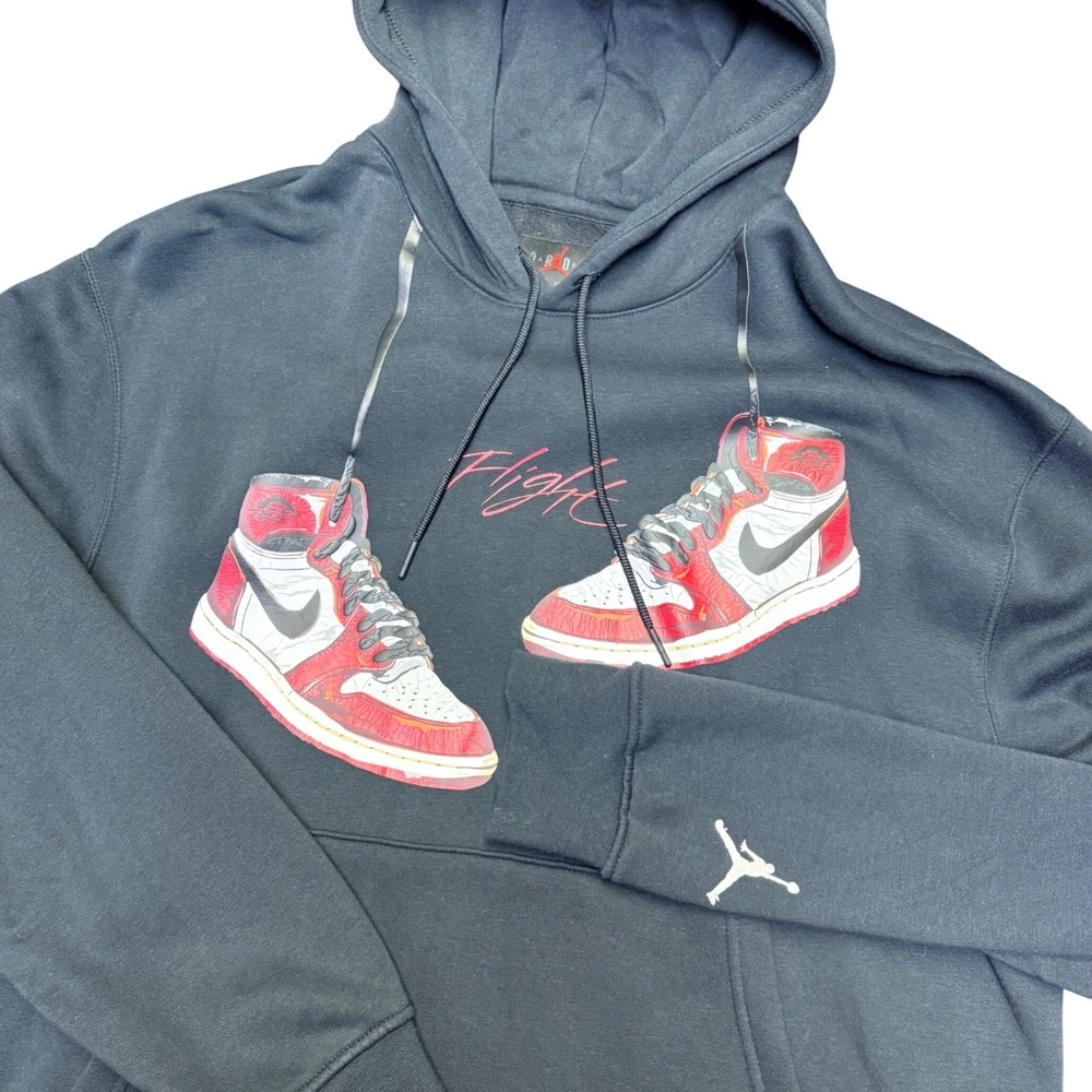 Jordan Hoodie Mens Large Lost and Found Black AJ1 Chicago Sneaker Graphic Flight